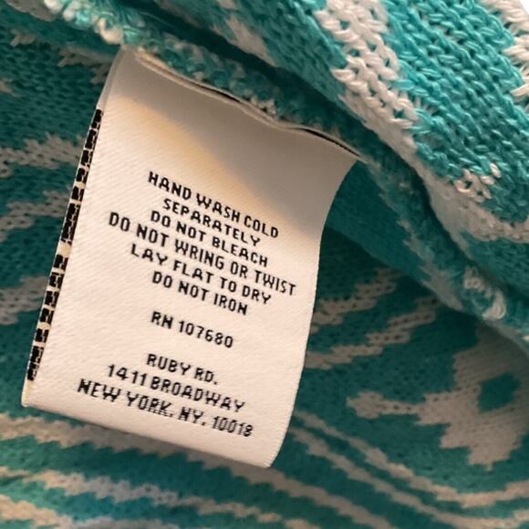 Ruby Rd Cardigan Women's SZ 3X Open Turquoise &White Fringe NWT Hem Long Sleeve - Picture 8 of 10